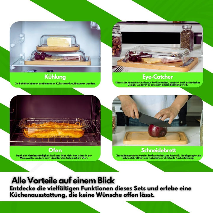 CeleBig® Butterdose-Set | Umweltfreundlicher und nachhaltiger Bambus | Hochwertiger Glasdeckel | Hoc