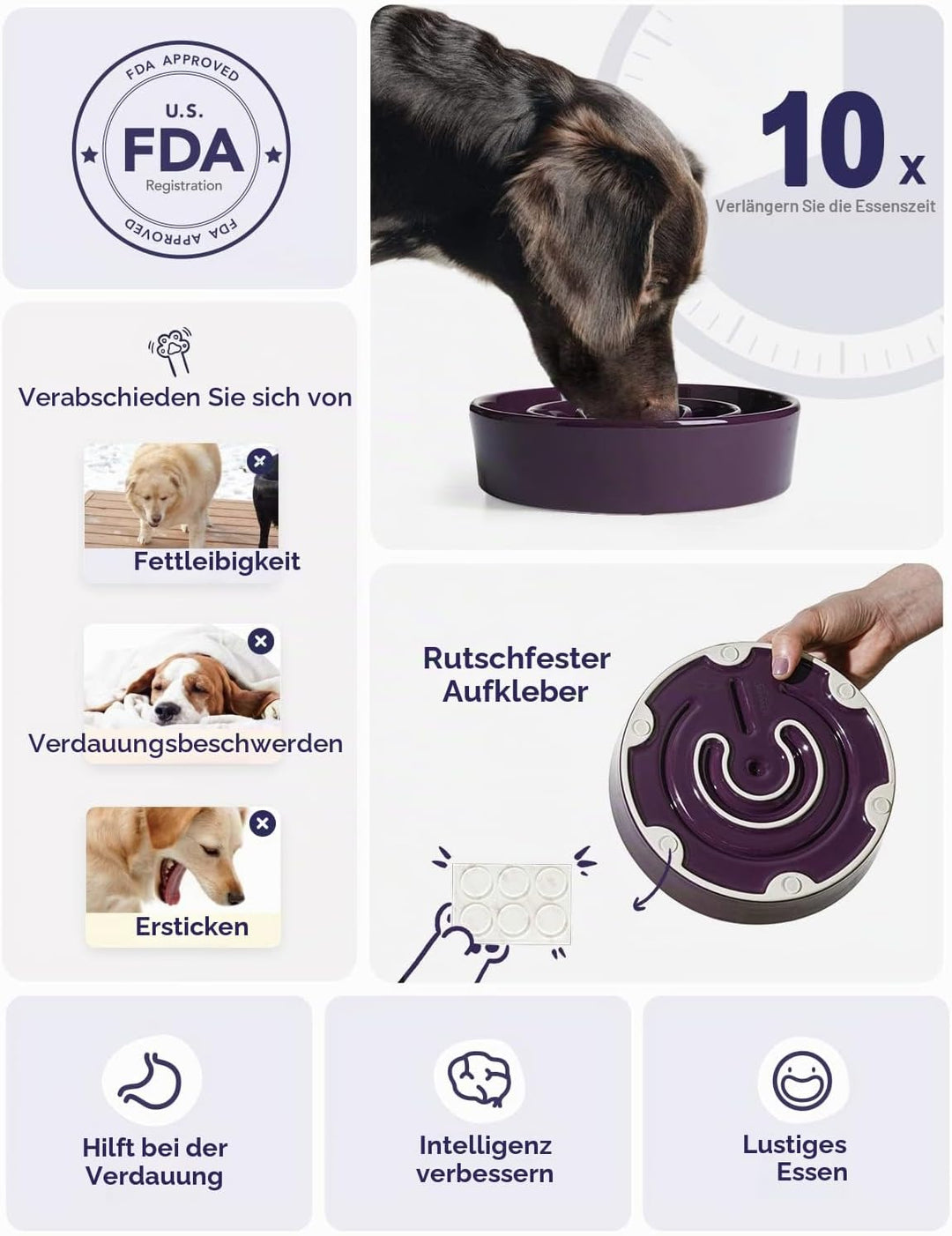 LE TAUCI Hundenapf aus Keramik, Antischlingnapf für Mittelgrosse und Kleine Hunde, Langsam Fressen u