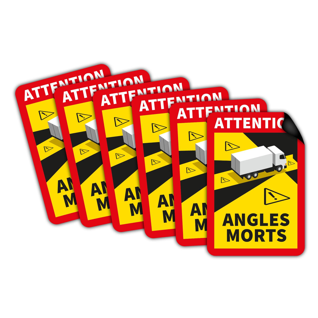 6 Stück Attention Angles Morts Magnetschilder 25 x 17 cm Magnet für LKW und Wohnwagen Warntafel Hinw