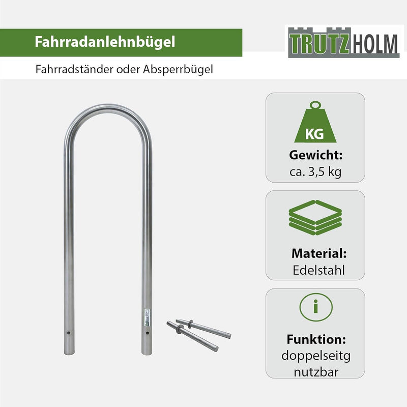 TRUTZHOLM Fahrradanlehnbügel 115x41 cm Edelstahl zum Einbetonieren Anlehnbügel Anlehnständer Poller