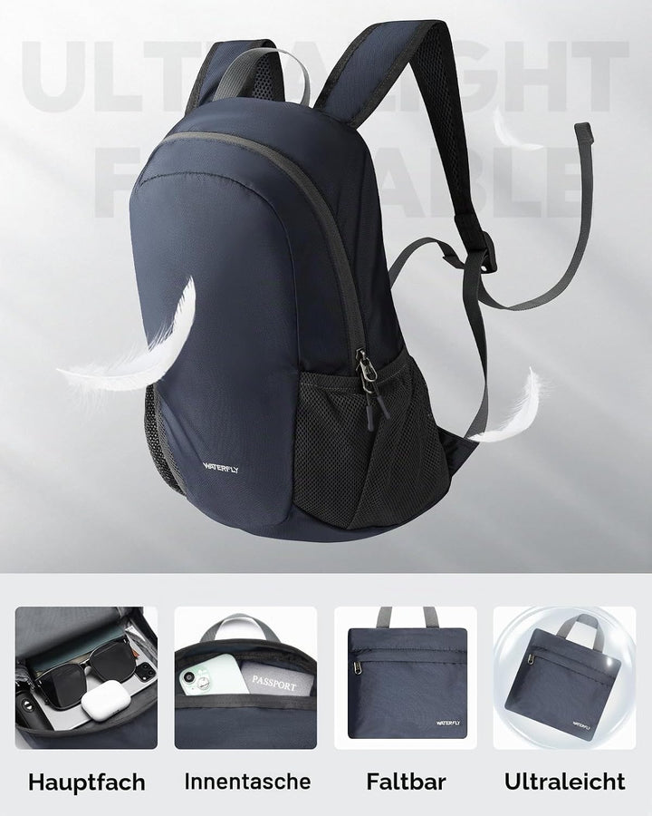 WATERFLY Ultraleicht Rucksack Faltbar 18L: Klein Packable Wanderrucksack Leicht Dünner Tagesrucksack