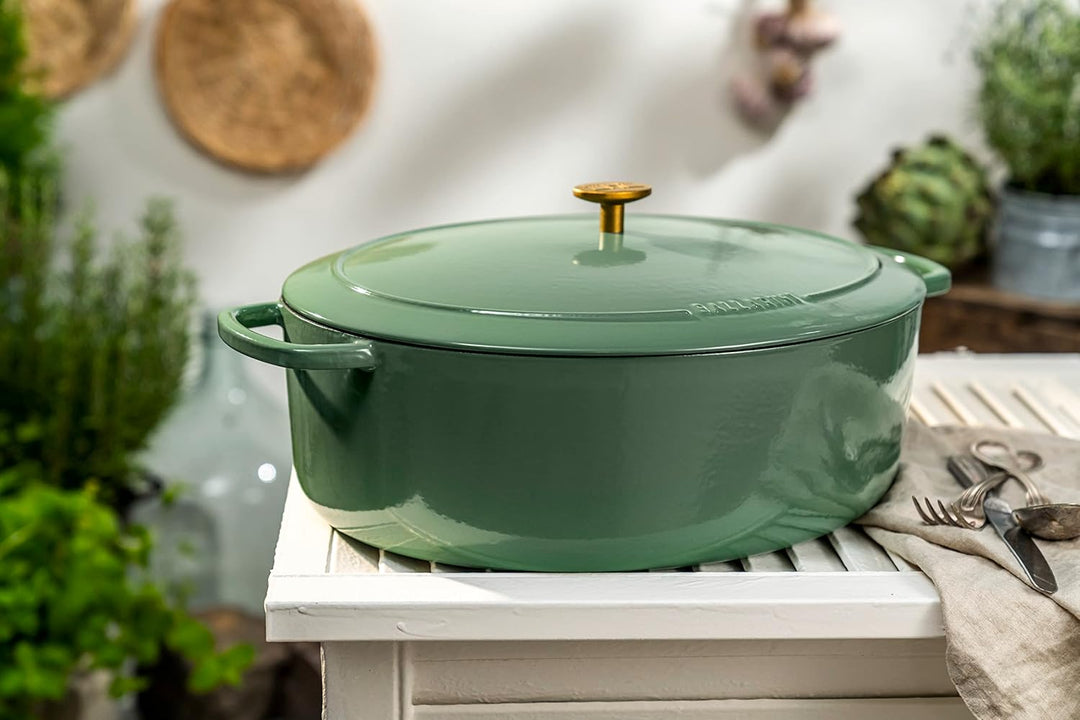 BALLARINI Bellamonte Auflaufform, Bräter, Dutch Oven, Emailliertes Gusseisen, Oval, 37cm, 9,0 L, Grü