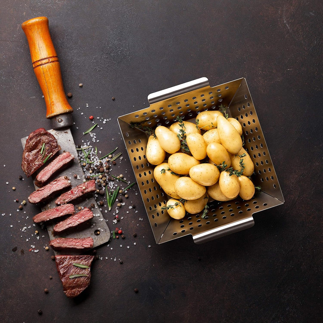 Blumtal Grillschale aus 100% Edelstahl - perfekt für Grillgemüse, Grillkorb geeignet für alle Grilla