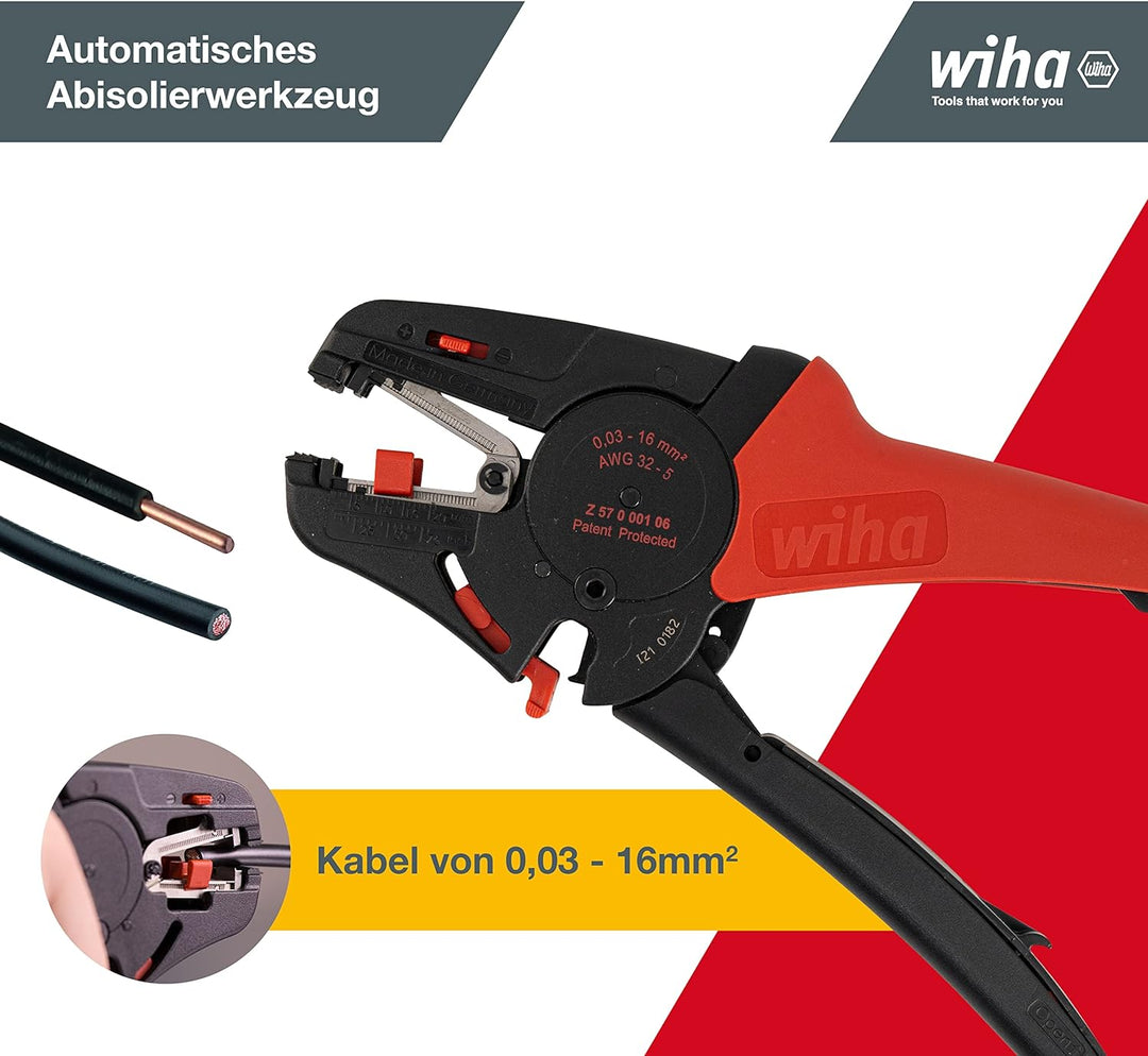 Wiha Abisolierwerkzeug automatisch (42062) Abisolierzange 200 mm I Kabelabzieher bis 16 mm² I Werkze