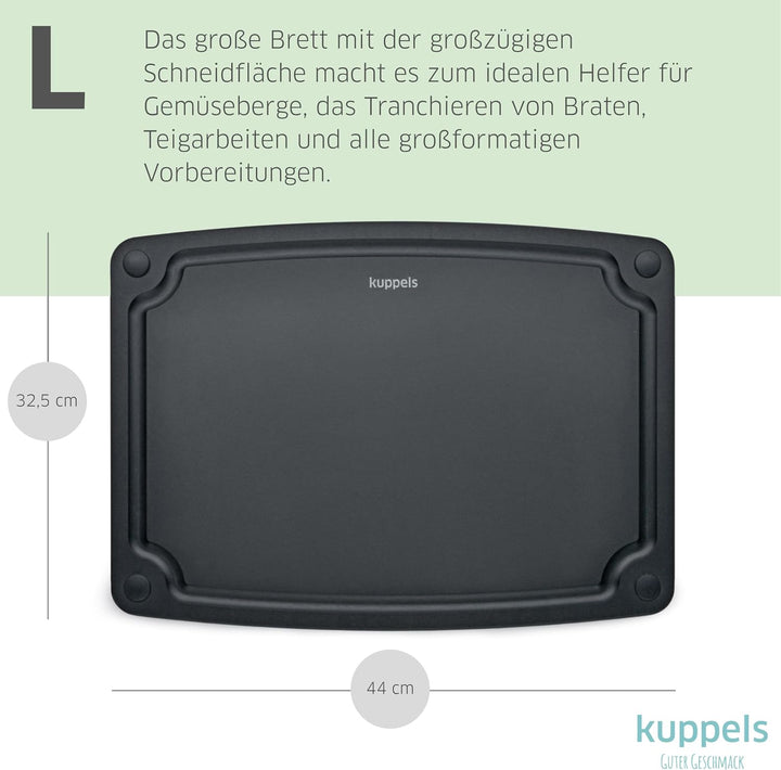 Kuppels NERO Holzfaser Schneidebrett ohne Plastik Gross, Küchenbrett mit Saftrille und Silikonfüssen