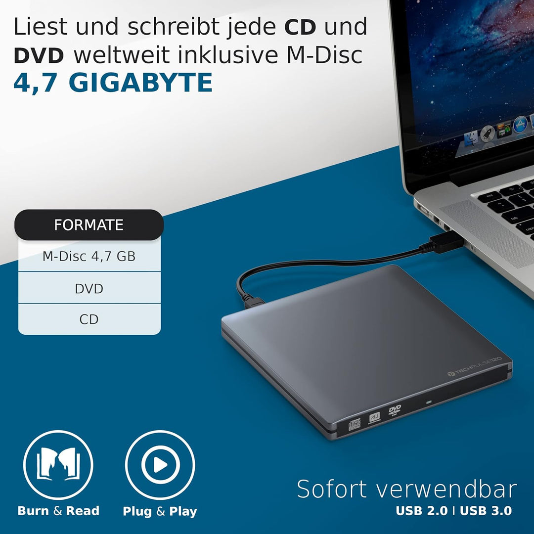 techPulse120 externer USB 3.0 DVD CD Brenner Laufwerk externes CDRW DVDRW Player Superdrive Portable