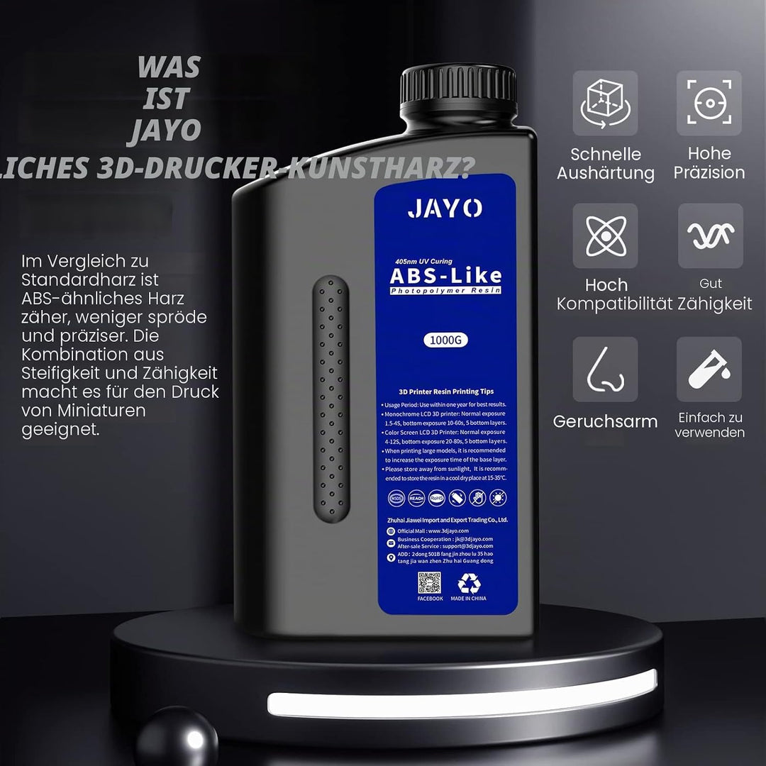 JAYO 3D Drucker Resin 1KG, ABS-Like Resin 405nm UV Standard Rapid Harz für 4K/6K/8K LCD/DLP/SLA 3D P