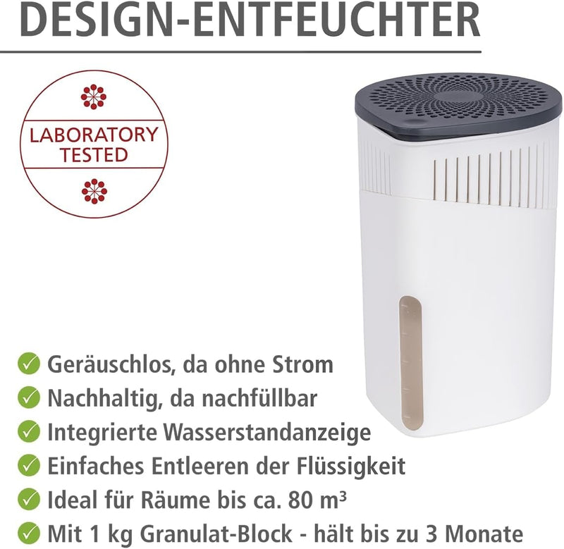 WENKO Raumentfeuchter Drop, nachfüllbarer Luftentfeuchter, reduziert Schimmel & Gerüche, 1 kg Granul