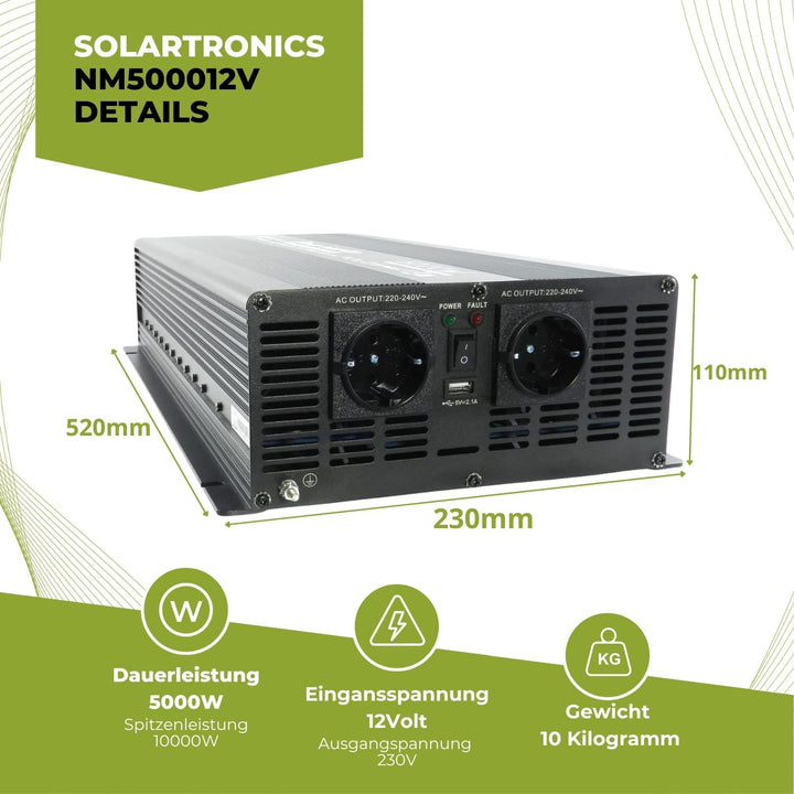 SOLARTRONICS Spannungswandler NM5000 12V 5000 Watt SCHWARZ - 10000 Watt Spitzenleistung - Wechselric