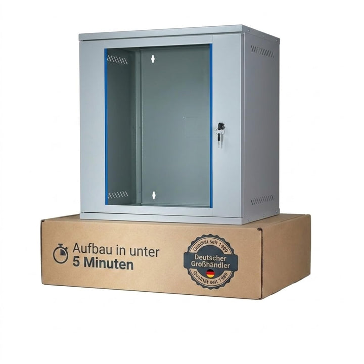 KOSCOM CONNECT Netzwerkschrank 19 Zoll 12 HE I 400 mm Tiefe I Serverschrank Grau I Wandmontage I abs