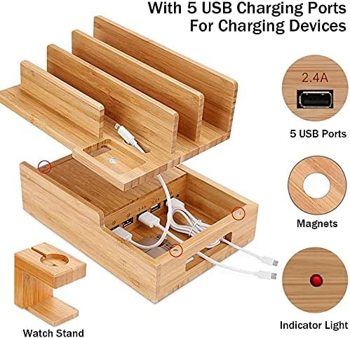 Handy Ladestation USB Ladegerät mehrfach Ladestation für mehrere Geräte Smartphone aus Bambus 5-Port