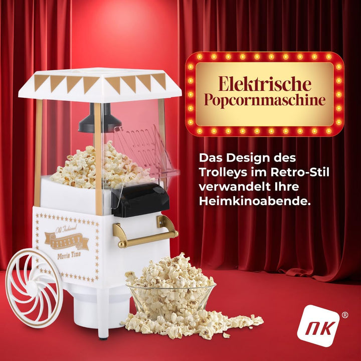 NK Popcornmaschine Retro 1.200W Heissluft – Popcorn Maker Ohne Öl, 0.3L Klein und Kompakt, Schnelle