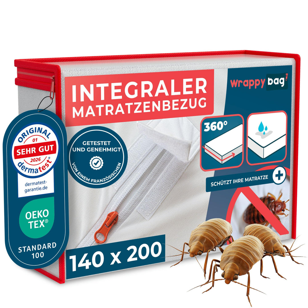 WRAPPYBAG® Wasserdichter Matratzenbezug – 100% resistent gegen Bettwanzen Hausstaubmilben – Matratze