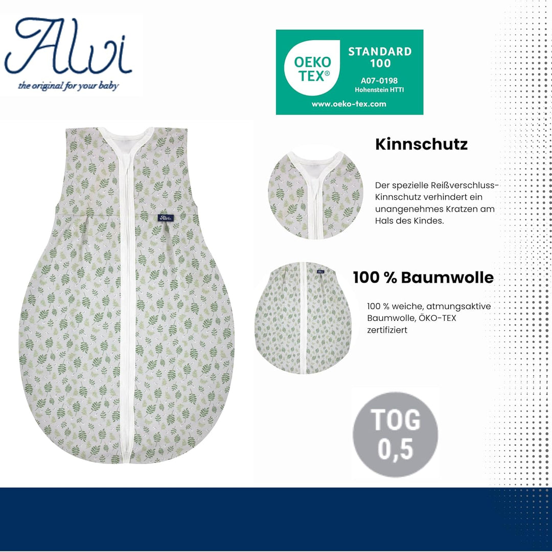 Alvi Kugelschlafsack Molton Sommerschlafsack | Babyschlafsack ärmellos 100% Baumwolle | Unwattierter