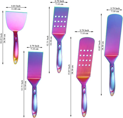 Berglander Regenbogen BBQ Grillbesteck Set 5 Stück, Grillzubehör Edelstahlgriff mit Baklite zusammen