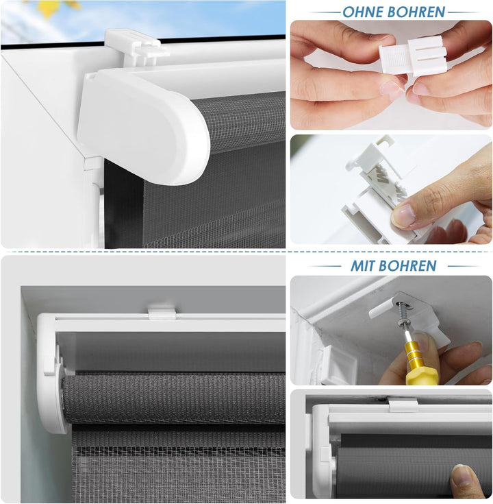 SBARTAR Doppelrollo schnurlos Klemmfix Rollos für Fenster ohne Bohren & zum Bohren, Anthrazit B90 x