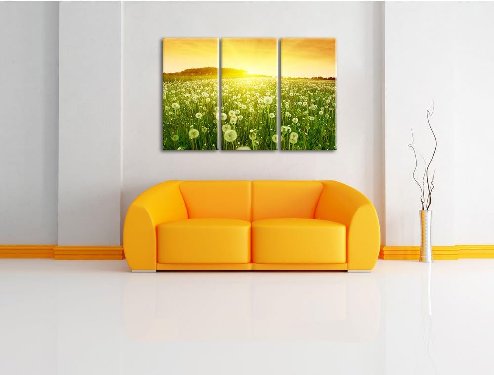 Pixxprint Pusteblumen Sonnenuntergang als Leinwandbild/Grösse: 3 Teilig (120x80) cm/Wandbild/Kunstdr