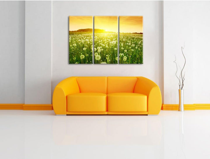 Pixxprint Pusteblumen Sonnenuntergang als Leinwandbild/Grösse: 3 Teilig (120x80) cm/Wandbild/Kunstdr