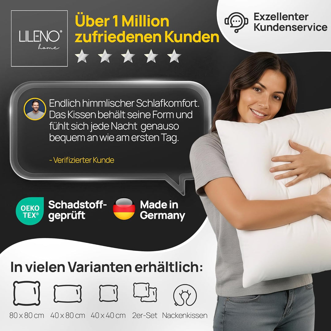LILENO HOME Kopfkissen 50x50 cm [2er Set] als Kissen-Füllung - Bett oder Deko Kissen mit Reissversch