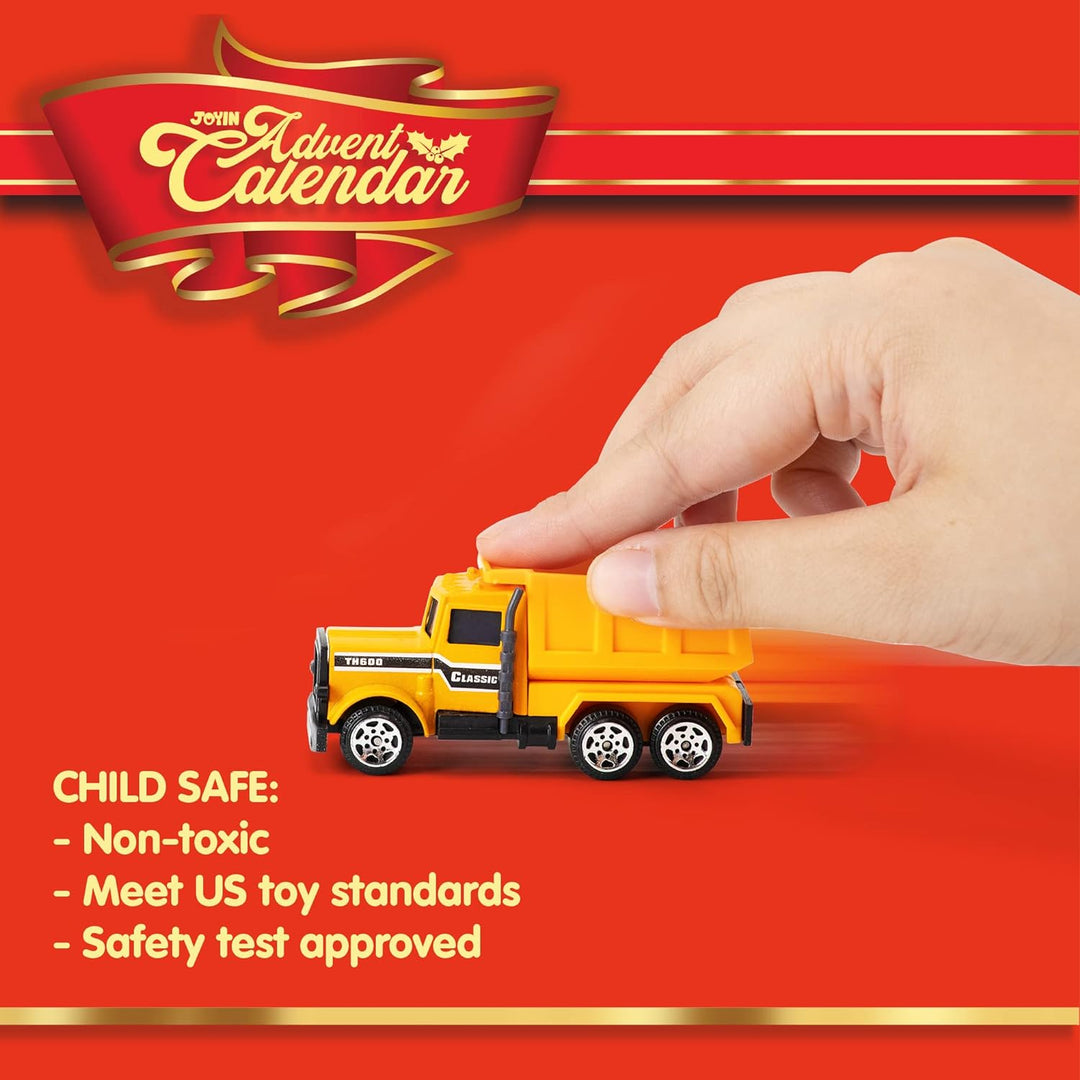JOYIN Adventskalender 2023 Kinder mit Diecast Autos Fahrzeuge Baustellen Lastwagen Spielzeug aus Leg