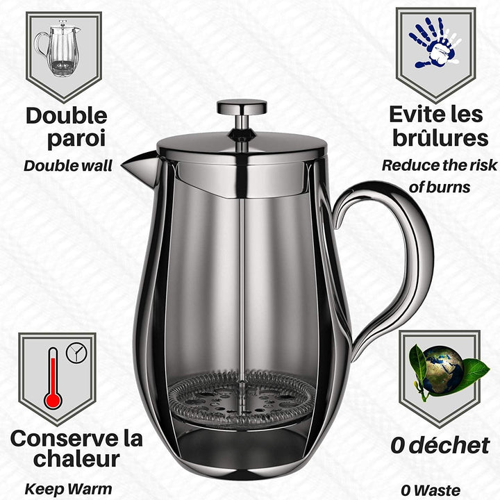 VeoHome French Press Kaffeebereiter Kaffeekanne unzerbrechlich und hält Ihren Kaffee Dank der Doppel