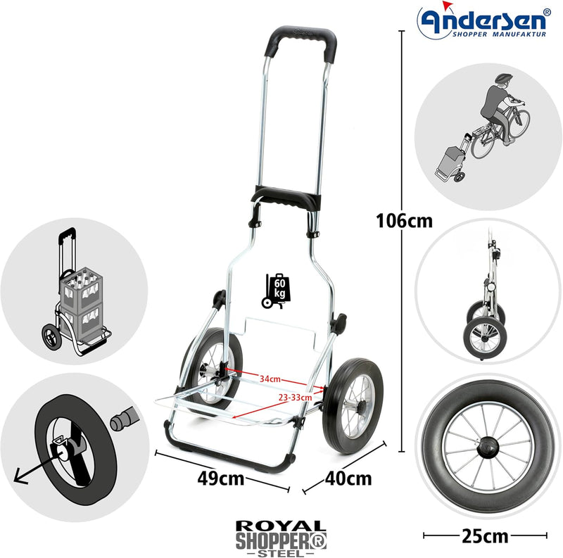 Andersen Einkaufstrolley Royal klappbar mit Metallspeichenrad 25 cm und 54 Liter Einkaufstasche Mill