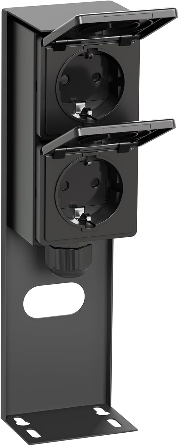 ledscom.de 3 Stück Garten Steckdosensäule PIWI für aussen, IP44, 2-fach, Edelstahl, anthrazit, eckig