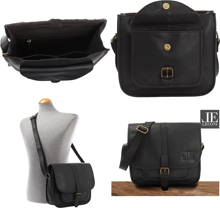 LECONI Umhängetasche Schultertasche für Damen Freizeittasche aus Büffelleder Damentasche Ledertasche