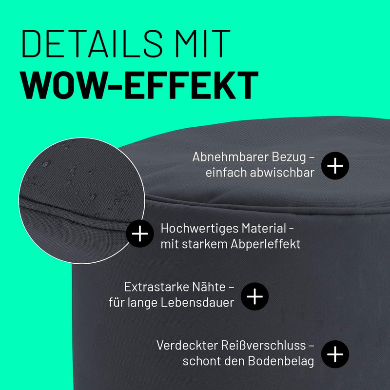 Lumaland Sitzsack Pouf (50 L) | Kompakter Sitzsack mit 3-in-1-Funktion: bequemer Hocker, praktisches