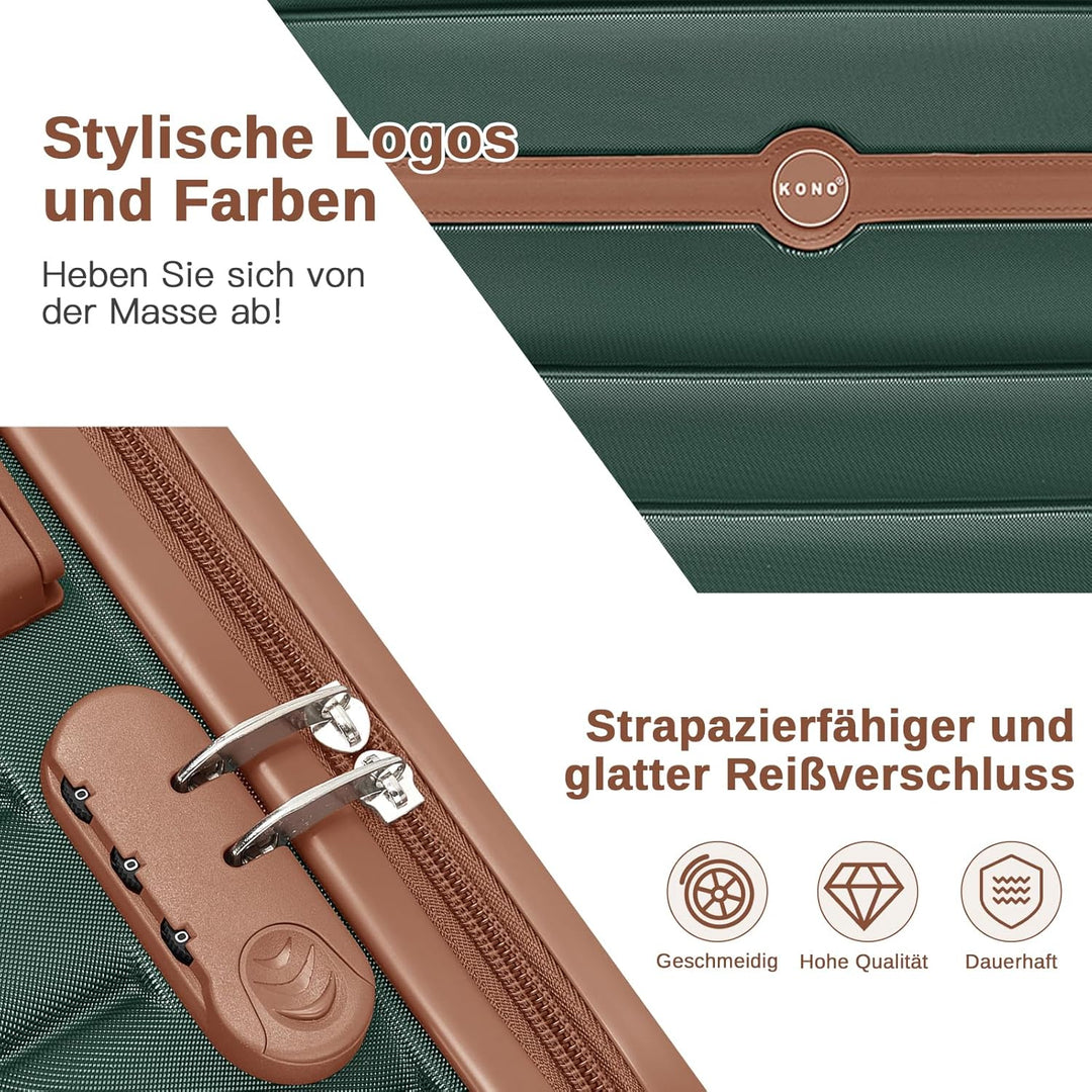 KONO Koffer Reisekoffer Trolley Kofferset 3 Teilig von ABS+PC Hartschalenkoffer mit Zwillingsrollen