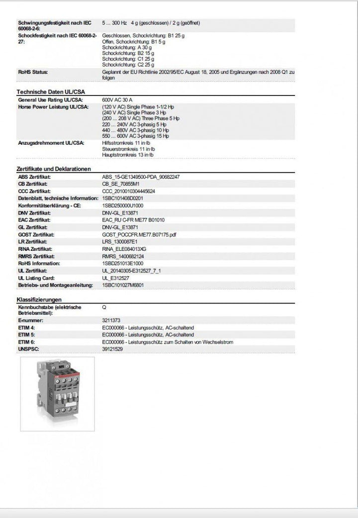 ABB AF16-30-01-13 AF Leistungsschütz / 230 V ac Spule, 3 -polig 3 Schliesser, 690 V ac / 10,5 A