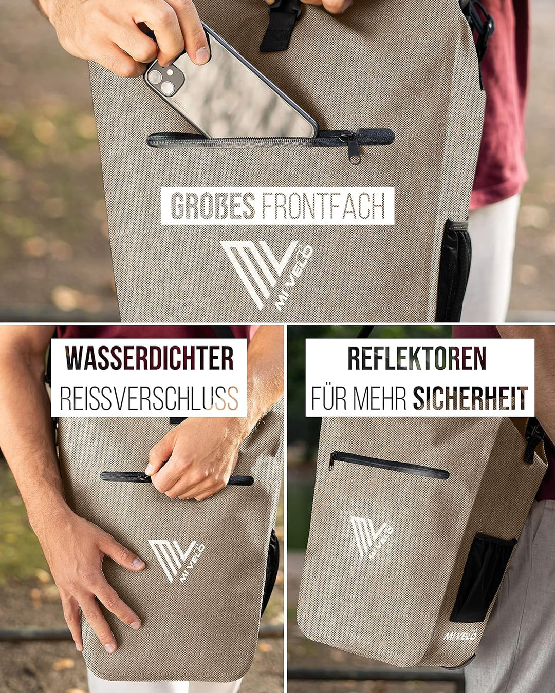 MIVELO 2in1 Fahrradtasche Gepäckträgertasche wasserdicht 100% PVC frei + Laptopfach + Schloss – Fahr