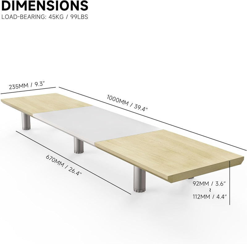 Fenge Grosser Monitorständer 100cm Dual Monitor Stands Riser mit Höhenverstellbarem Bein,Multifunkti