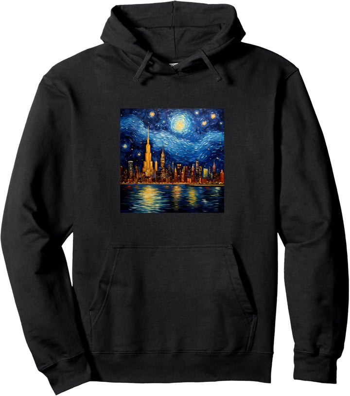 Lustige New York City Skyline im Sternennacht-Stil Van Gogh Pullover Hoodie