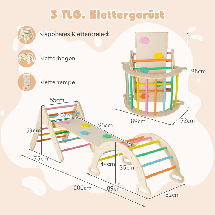 COSTWAY Kletterdreieck, Kletterbogen, Kletterdreieck mit Rutsche, inkl. doppelseitige Rampe, zum Kle