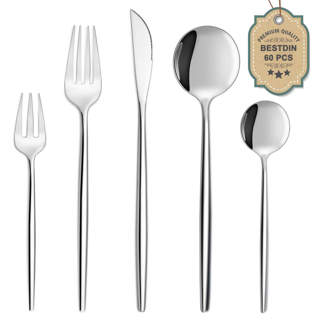 Bestdin Besteck Set 12 Personen, 60 teilig Edelstahl Besteckset, Essbesteck Set mit Messer Gabel Löf