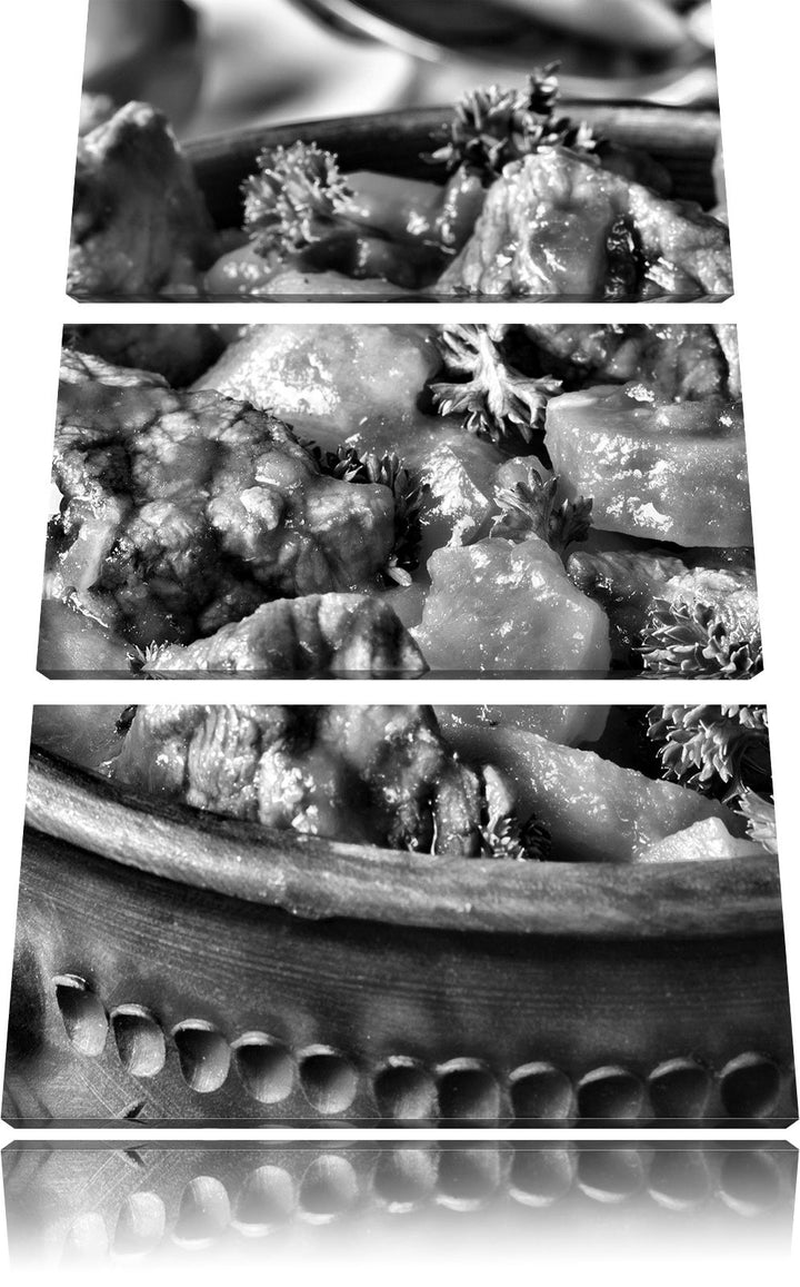 Pixxprint Monocrome, Appetitlicher Bauerntopf 3-Teiler Leinwandbild 120x80 Bild auf Leinwand