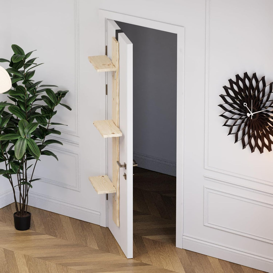 QLS Katzenleiter aus Kiefernholz Katzentreppe Türmontage 3 Stufen 180 cm DEKO