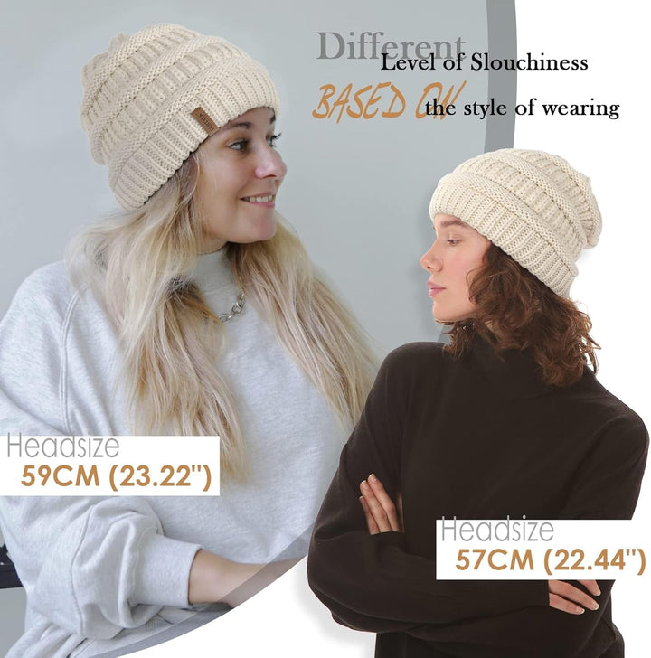 FURTALK Damen Beanie Mütze Warme Wintermütze mit Weichem Innenfutter Gefütterte Strickmütze, Beige