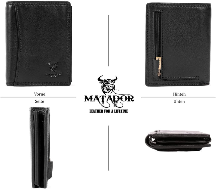 MATADOR Kartenetui Herren Leder 'Milano mit Geheimfach & Mini Münzfach | Minimalist Wallet Cardholde