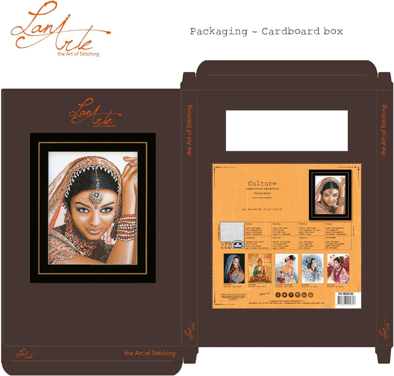 Lanarte Zählmusterpackung Indische Frau Kreuzstichpackung, Baumwolle, Mehrfarbig, 39 x 49 x 0.3 cm