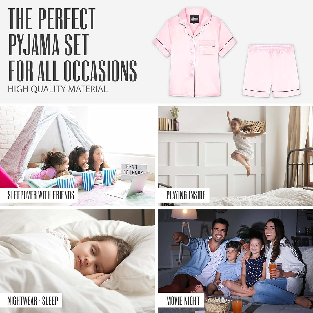 CityComfort Schlafanzug Mädchen Kurz Satin Pyjama Kinder Schlafanzug Teenager Weiche Atmungsaktive S