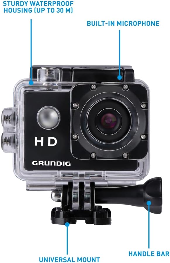 Grundig Action Kamera HD720P - Unterwasserkamera - Wasserdicht bis zu 30M - 2" LCD Bildschirm - Inkl