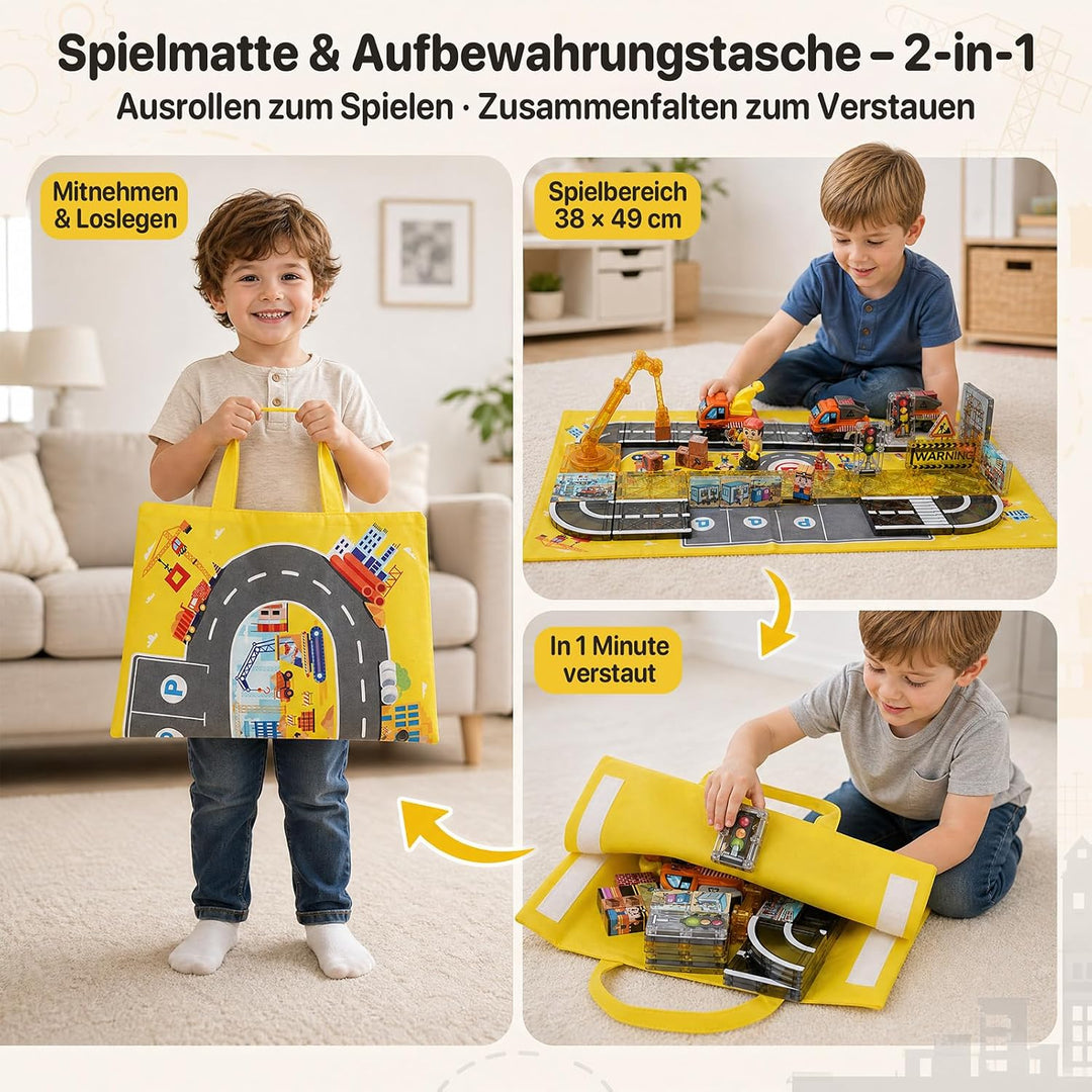burgkidz Magnetische Bausteine Strassenset 47tlg: Baustelle für Jungen ab 3