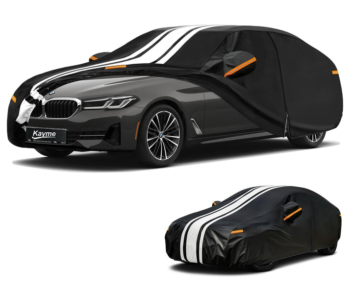 Kayme Robuste Autoabdeckung Wasserdicht, Outdoor Vollgarage Autoplane mit Klebeband und Handtuch – S