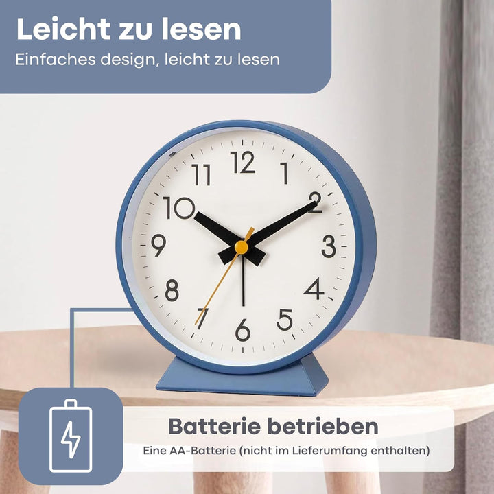 Tyme Wecker Analog, Ohne Ticken, Analog Tischuhr Nachttischuhr Alarmwecker, Modischer Runder Metall