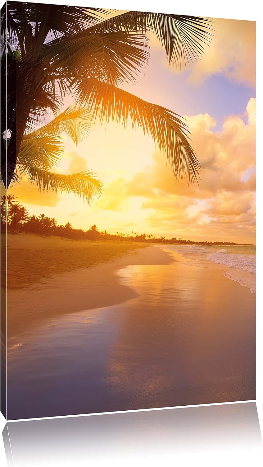 Pixxprint Strand Meer Sonnenuntergang Steine Sand, Format: 100x70 auf Leinwand, 100x70