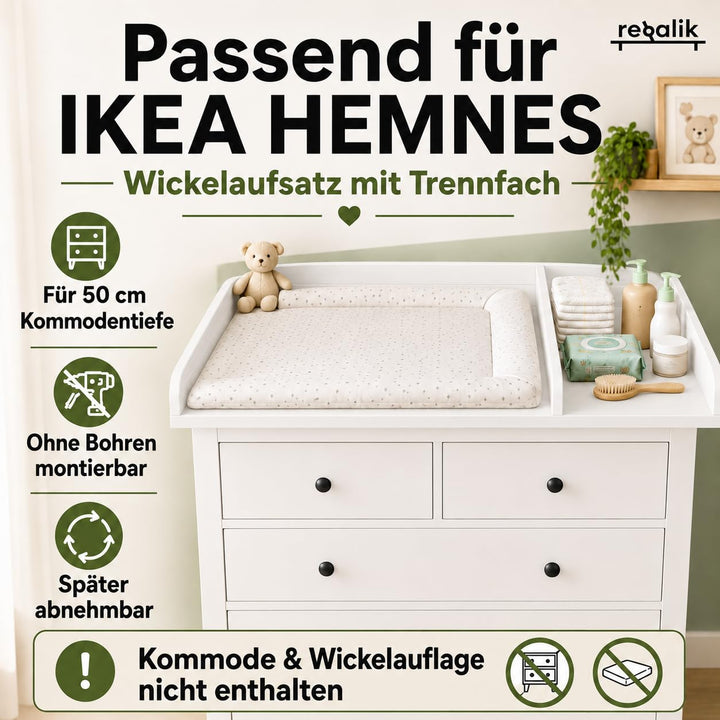 Wickeltischaufsatz mit Teilung für IKEA HEMNES, Wickelkommoden Aufsatz mit Trennfach, 50 cm Tiefe, a