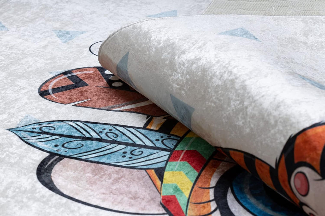 Kinderteppich Bambino Waschteppich Tiger, Indisch, für Kinder Anti-Rutsch - weiss 80x150 cm 80 x 150
