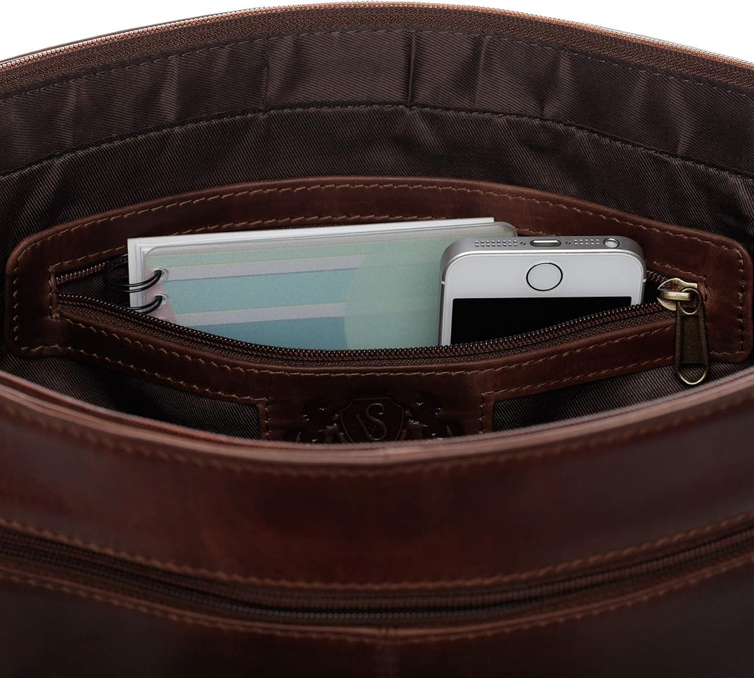 SID & VAIN® Messenger Bag Eton - Unisex Umhängetasche XL gross Ledertasche fit 15.4 Zoll Laptop mit